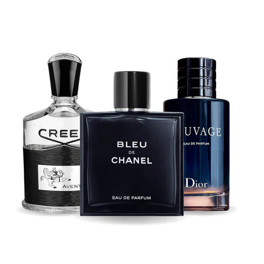 Kit de 3 perfumes Creed AVENTUS, BLEU DE CHANEL y Dior SAUVAGE 100 ml