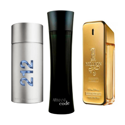 Kit de 3 perfumes 212 Men NYC, Paco Rabanne One Million y Armani Code Homme 100ml