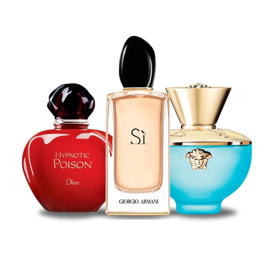 Kit de 3 Perfumes Dior HYPNOTIC POISON, Giorgio Armani SÌ y Versace DYLAN TURQUOISE 100 ml