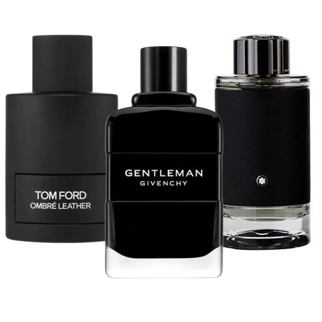 Kit de 3 Perfumes Tom Ford Ombre Leather, Givenchy Gentleman y Montblanc Explorer – 100 ml