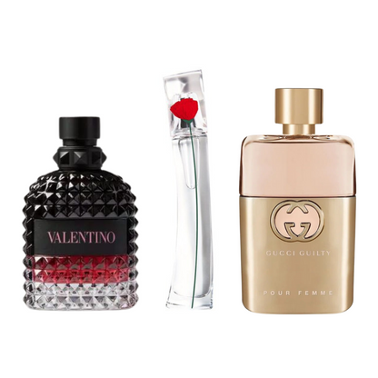 Kit de 3 perfumes Gucci Guilt, Valentini Intense y Flower Kenzo 100 ml