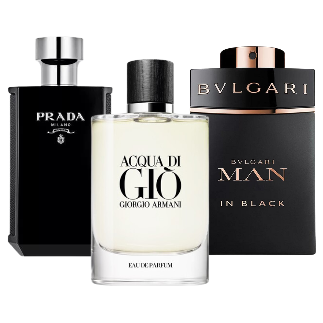 Kit de 3 perfumes Bvlgari In Black, Giorgio Armani Acqua Di Giò y L'Homme Prada Intense 100 ml