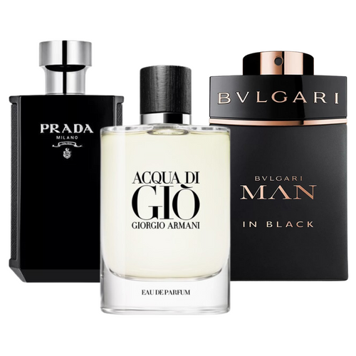 Kit de 3 perfumes Bvlgari In Black, Giorgio Armani Acqua Di Giò y L'Homme Prada Intense 100 ml